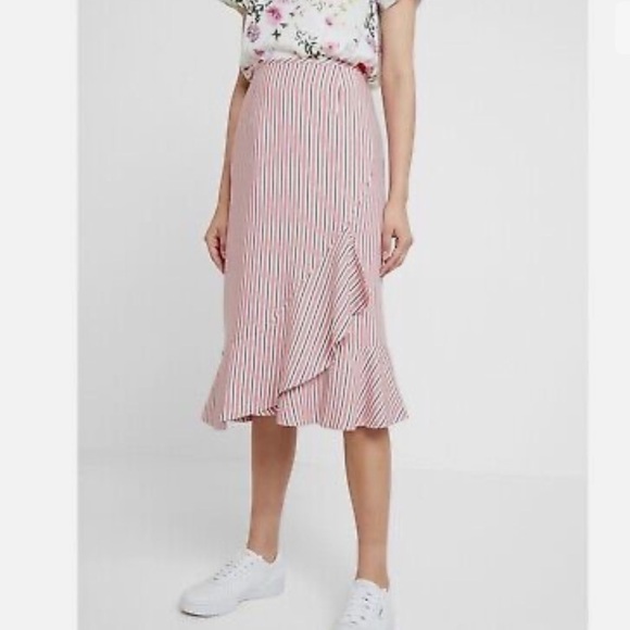 Ted Baker Corn Layered Striped Ruffle Hem Midi Pencil Skirt NWT